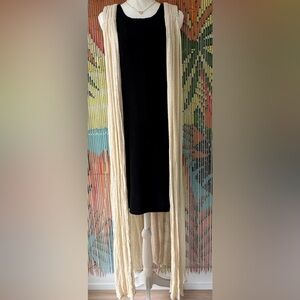 Cream Long Open Knit Vest